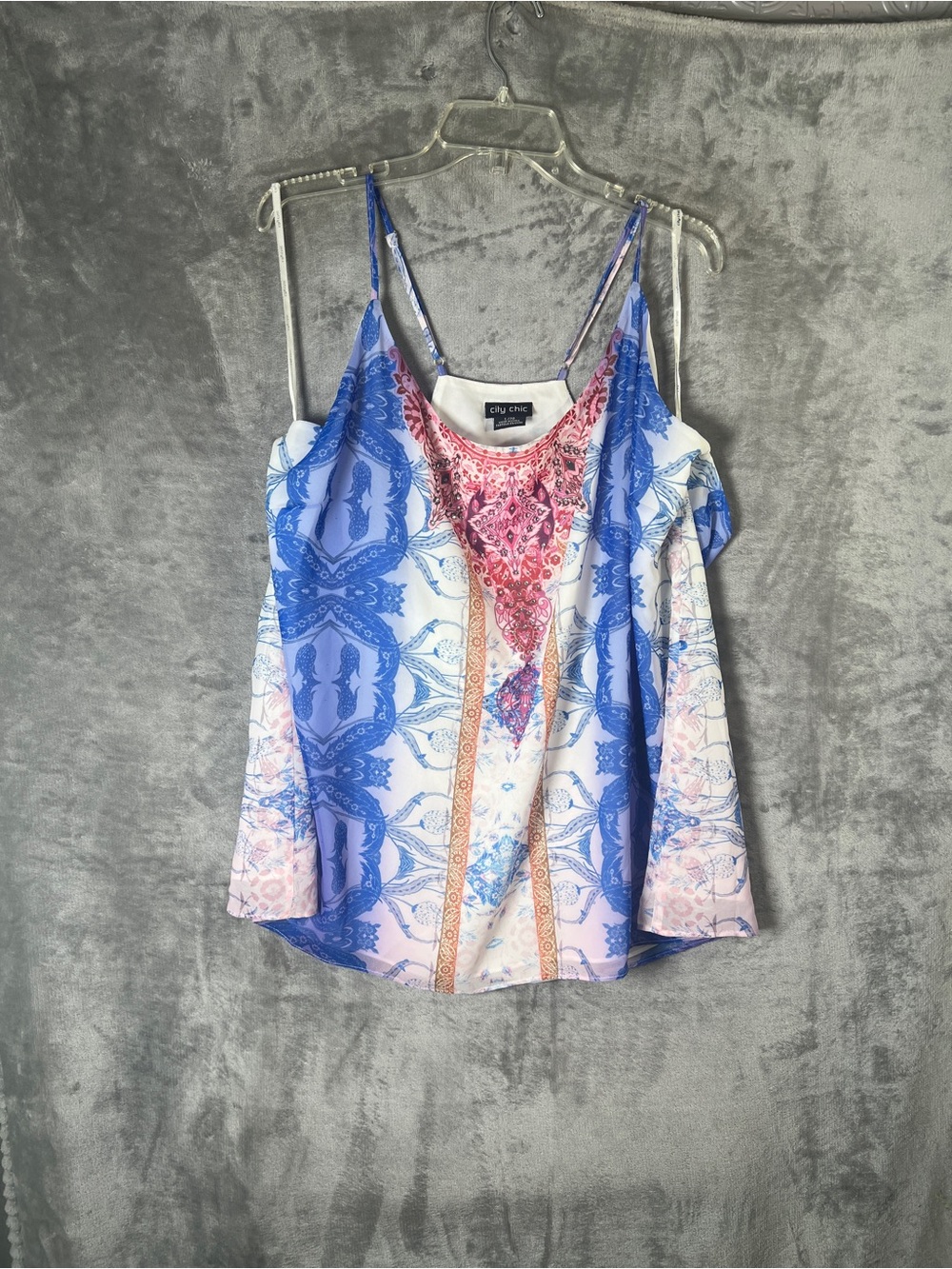 City Chic Blue & Pink Paisley Cold-Shoulder Camisole